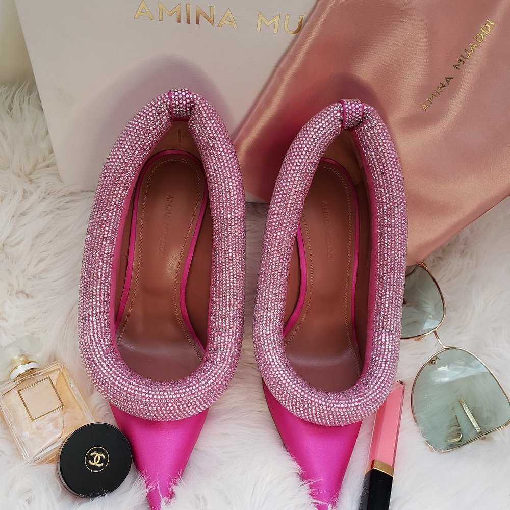 **SOLD**  AMINA MUADDI Yoon Satin Pink Pumps